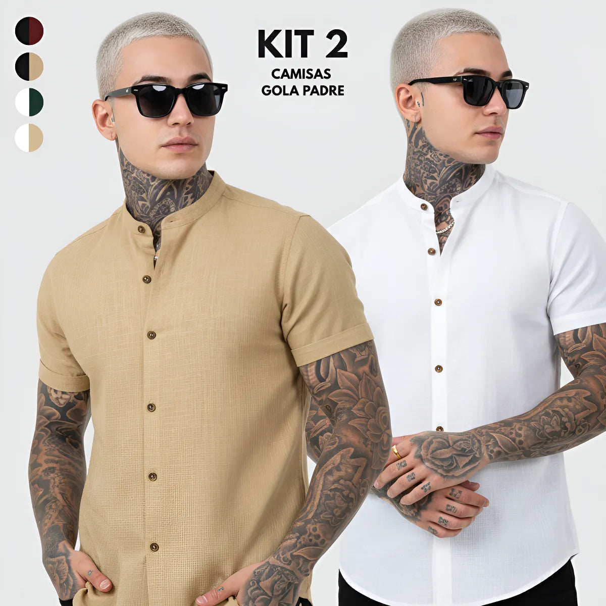 |Kit 2| Camisas Gola Padre em Tecido Premium Anti Amasso.